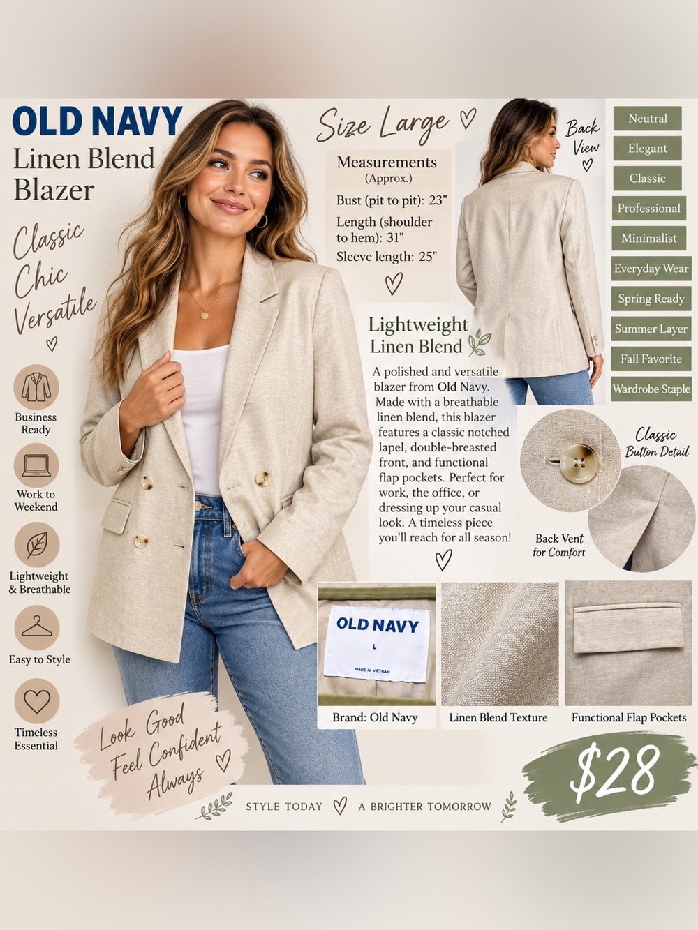 Old Navy Cream Double-Breasted Lightweight Blazer
